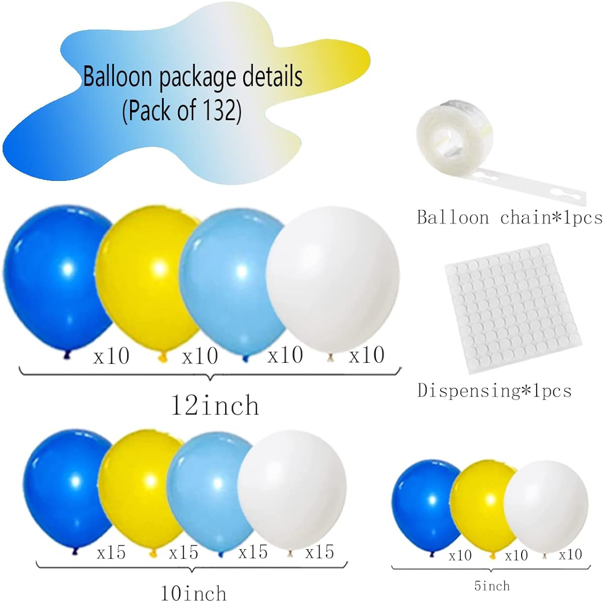 Blue Yellow White Balloon Garland Arch Kit - 132pcs Yellow White Royal Blue Light Blue Balloons for Britain Day Wedding Anniversary Baby Bridal Shower Engagement Party Decorations