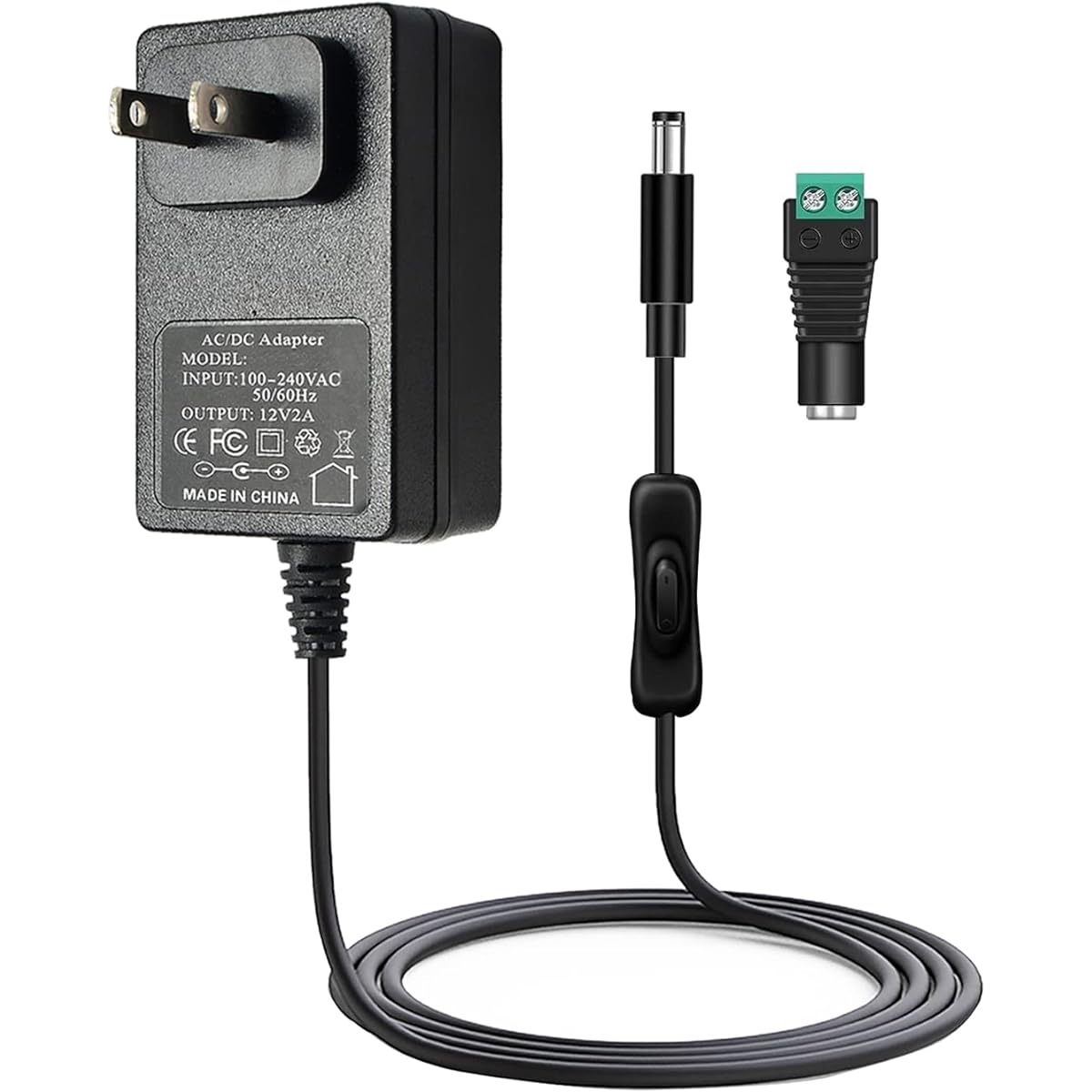 12V 2A 2000mA 24W Power Adapter Regulated Switching Power Cord 120VAC - 12VDC Transformer