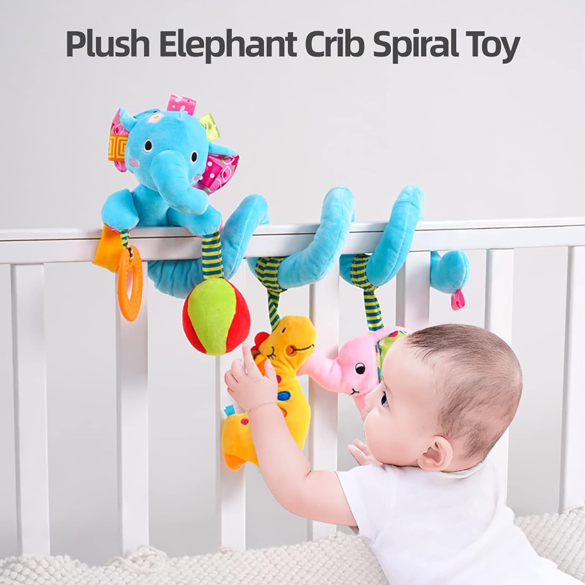 Jollybaby Car Seat Toy Stroller Toy Spiral Activity Toy Crib Hanging Plush Rattle Blue Elephant