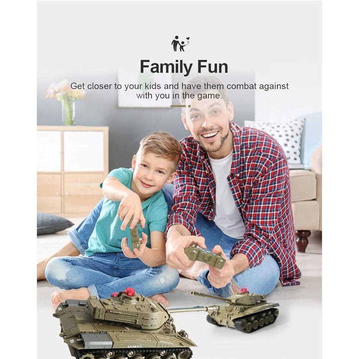 MAYMIKY RC Tank Remote Tank Toy Remote Control Mini RC Shooting with Light Realistic Sound RC Vehicle Full Function Stunt Car Military Toy Tank (Military Green)