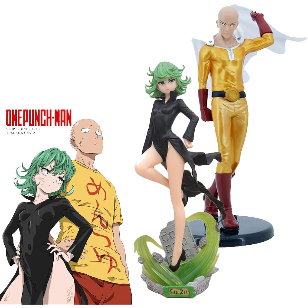 QAHEART Anime Saitama Figure Statue Combination 2pcs 8.25" Saitama and Tatsumi Action Figure Model Sculpture Comic Manga Figure for Collectors Christmas Gift for Fans