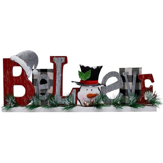 Wooden Cutouts Tabletop Letters Snowman Believe Sign Christmas Decorations Snowman Wooden Word Block Signs Winter Christmas Mantel Centerpiece Decor