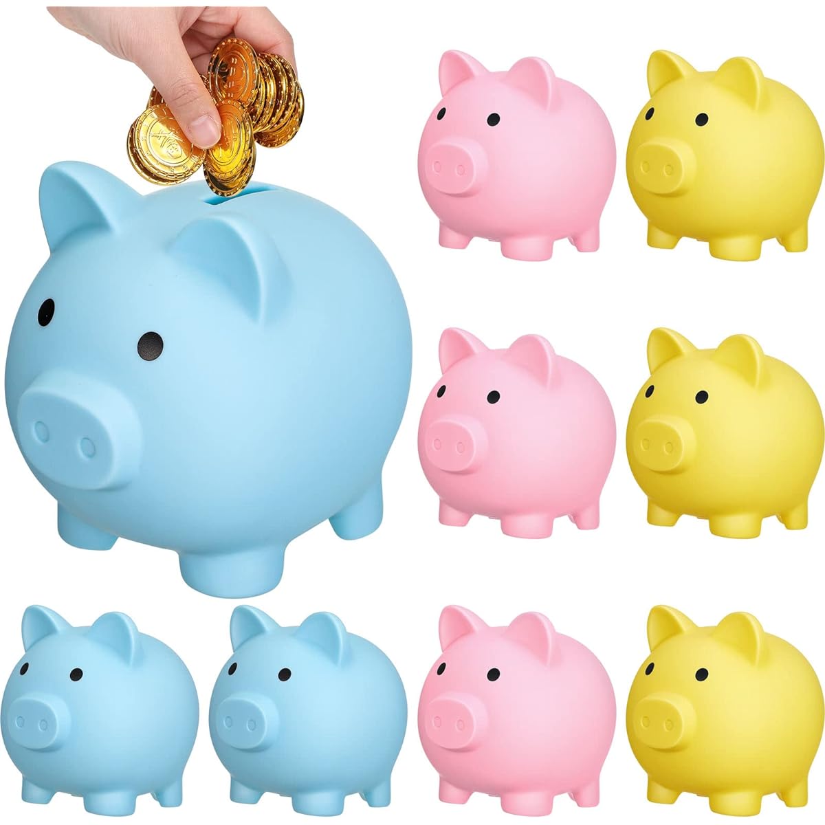 9 Pieces Cute Plastic Pig Piggy Bank Large Piggy Bank Cute Piggy Bank Piggy Bank Piggy Bank Children Birthday Christmas Baby Shower Children's Day Gift Nursery Decoration Blue Pink Yellow