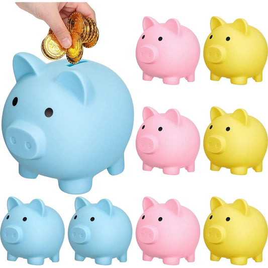 9 Pieces Cute Plastic Pig Piggy Bank Large Piggy Bank Cute Piggy Bank Piggy Bank Piggy Bank Children Birthday Christmas Baby Shower Children's Day Gift Nursery Decoration Blue Pink Yellow