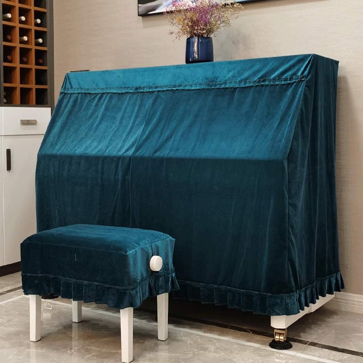 Piano Cover Upright Simple Modern Piano Full Cover (All-inclusive Back) Twill Piano Dust Cover (Color: Dark Green, Size: Double Bench-L)