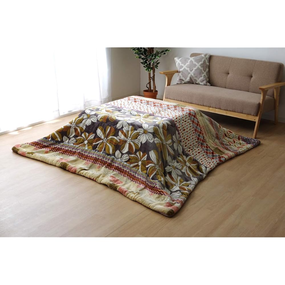 Ikehiko Corporation Kotatsu Futon Rectangle Lugana Approx. 190 x 240cm Gray Leaf #5543519