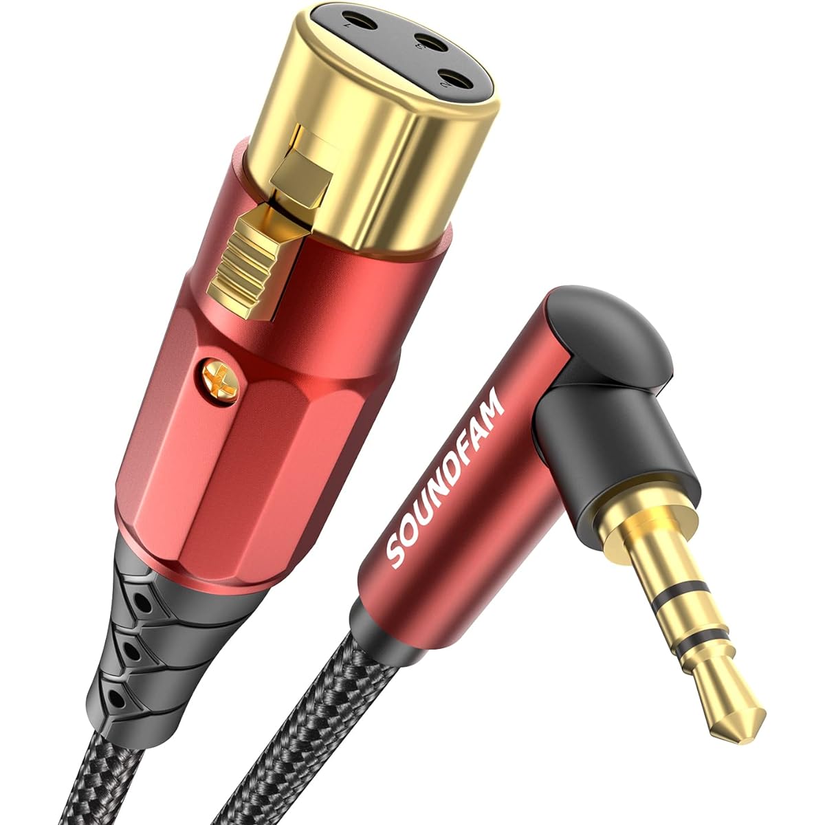 SOUNDFAM 3.5mm to XLR Premium Microphone Cable 3 Feet 90 Degree Right Angle 3.5mm TRS 1/8" Aux Male to XLR Female Unbalanced Interconnect Cable for Microphone Sound Card Camcorder and More
