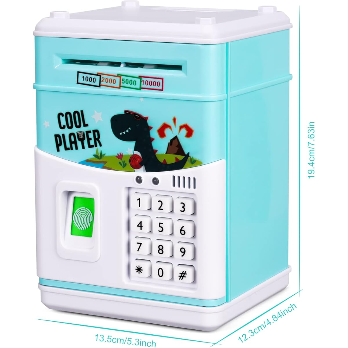 KMiKE Electronic Piggy Bank for Kids Cash Coin Cartoon ATM Money Saver Coin Bank for Children with Password & Music, Great Gift Toy for Kids (Dinosaur)
