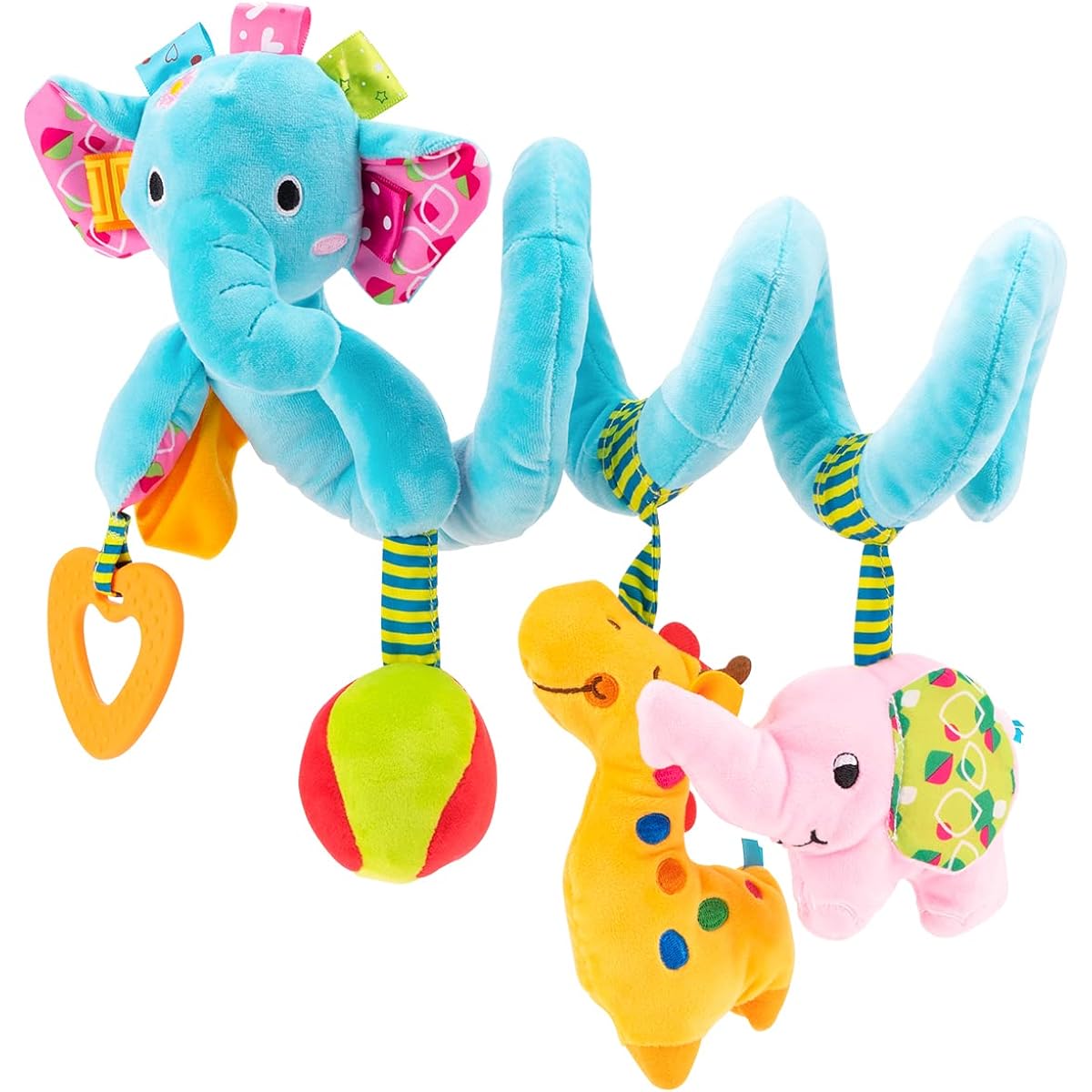 Jollybaby Car Seat Toy Stroller Toy Spiral Activity Toy Crib Hanging Plush Rattle Blue Elephant