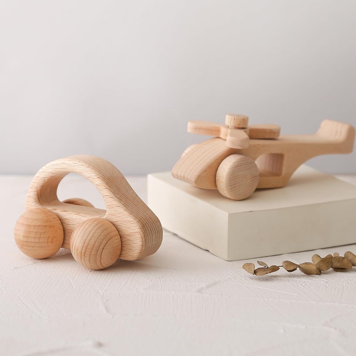 Wooden Stroller and Plane Toy, Wooden Push Car for Toddlers, Montessori Baby Grip Toy Car, Gift for Boys and Girls, Push & Pull Toy Car, 2 Pieces