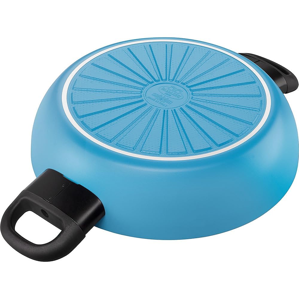 Ballarini "Caprera Serving Pan with Glass Lid, 28cm, Light Blue, Made in Italy", Two-Handed Frying Pan, Glass Lid, IH Compatible, Ceramic Coating [Authorized Japanese Product] CAPRERA Z1025-110