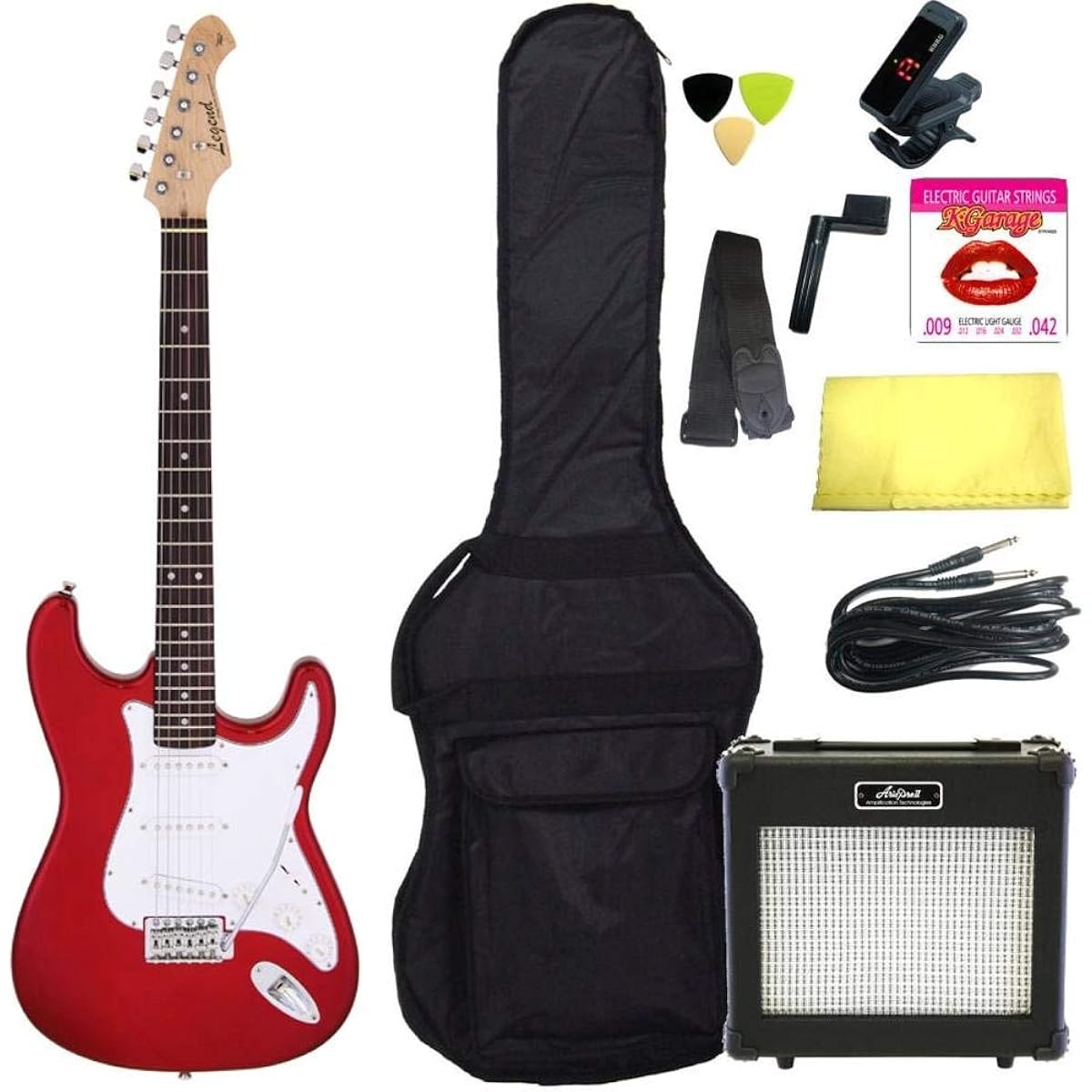 [Standard 10-piece set/ARIA 6W amplifier] Legend LST-Z CA (Candy Apple Red) Stratocaster electric guitar beginner set introductory set