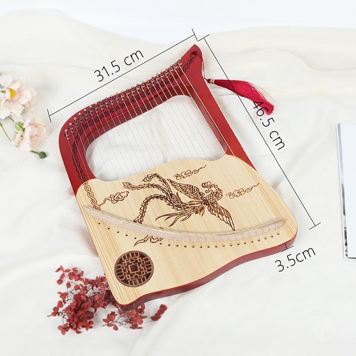 WowZza Lyra Harp 24 Strings Small Harp for Beginners Solid Wood Instrument Professional Stringed Instrument Wooden/Red