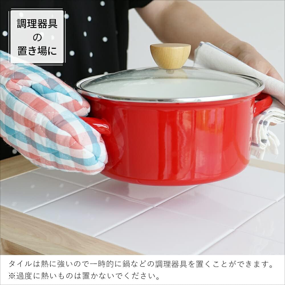 Kitchen Wagon Tile Top Board White Tile with Drawers and Casters Kitchen Storage Kitchen Rack Basket Wooden Natural Wood Baby Wagon Work Table Sub Table Easy to Clean Soup Basket Wagon [W-3564]