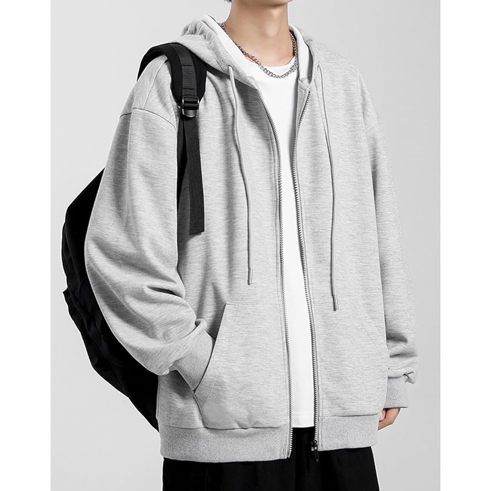 [JHIJSC] Men's Parka, Spring, Long Sleeve, Loose, Zip-up, Plain, Stylish, Hooded, Large Size