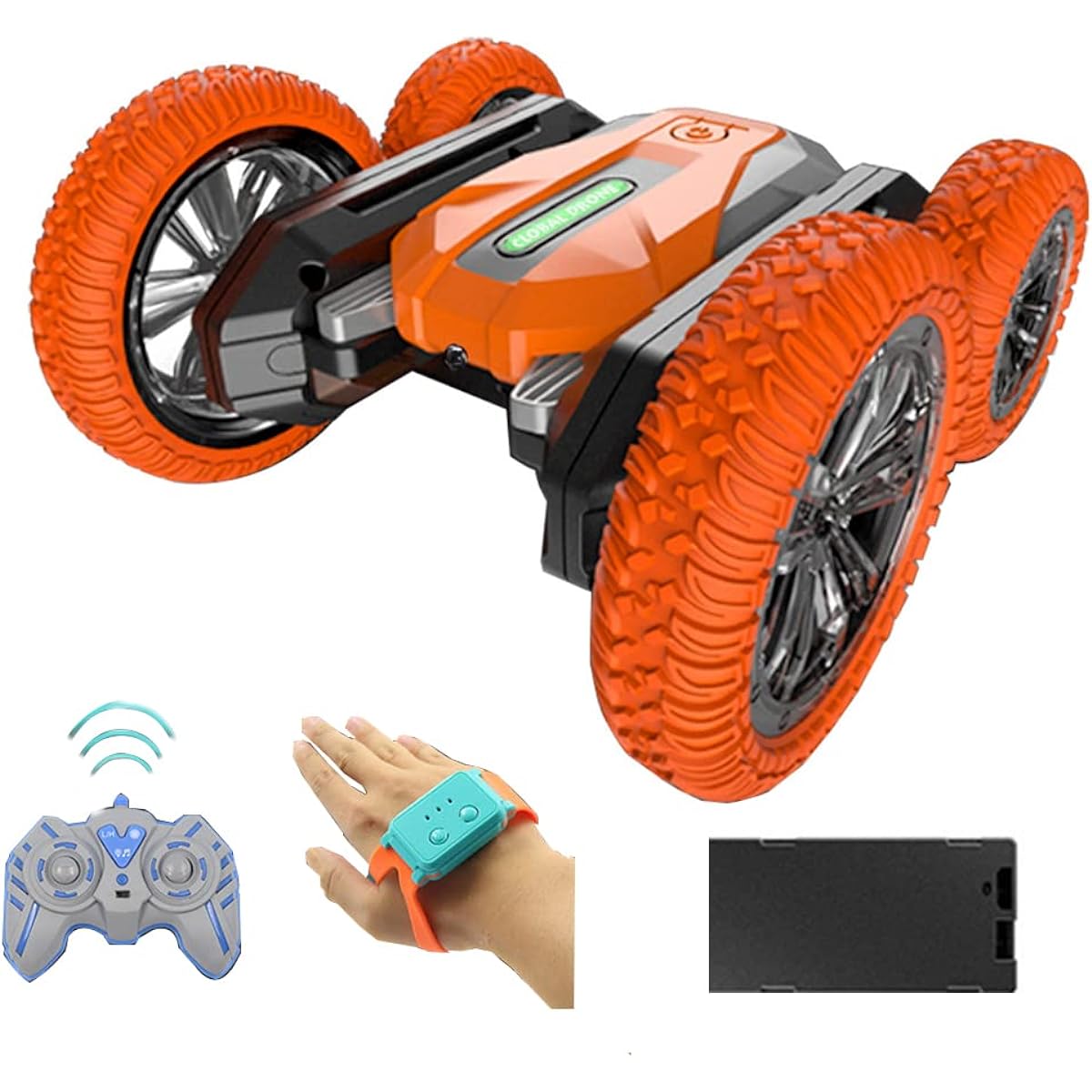 Remote Control Stunt Car Toy Gesture RC Car for Boys RC Stunt Rotating Open Car 100mph Rechargeable Remote Control Car for Kids 2.4GHz Double Sided 360 Degree Flip with Light Music (Orange)
