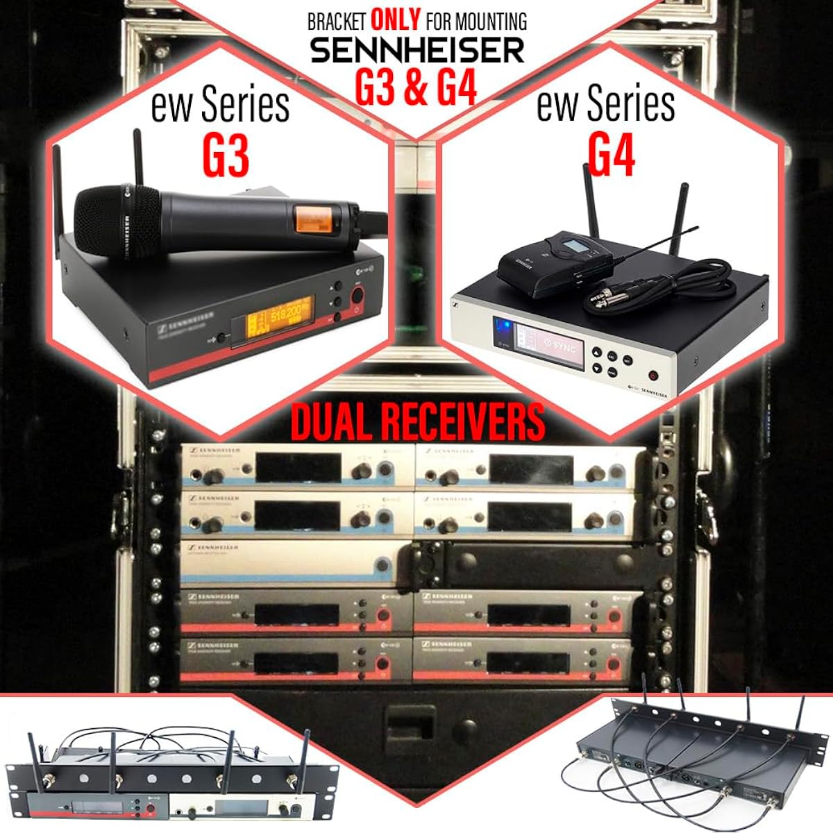 RK Rack Mount Bracket Kit Sennheiser G3 G4 ew100 135 300 335 835 845 935 945 GA3 GA4 Dual(2) Receiver 1U Standard 19" Rack Distribution