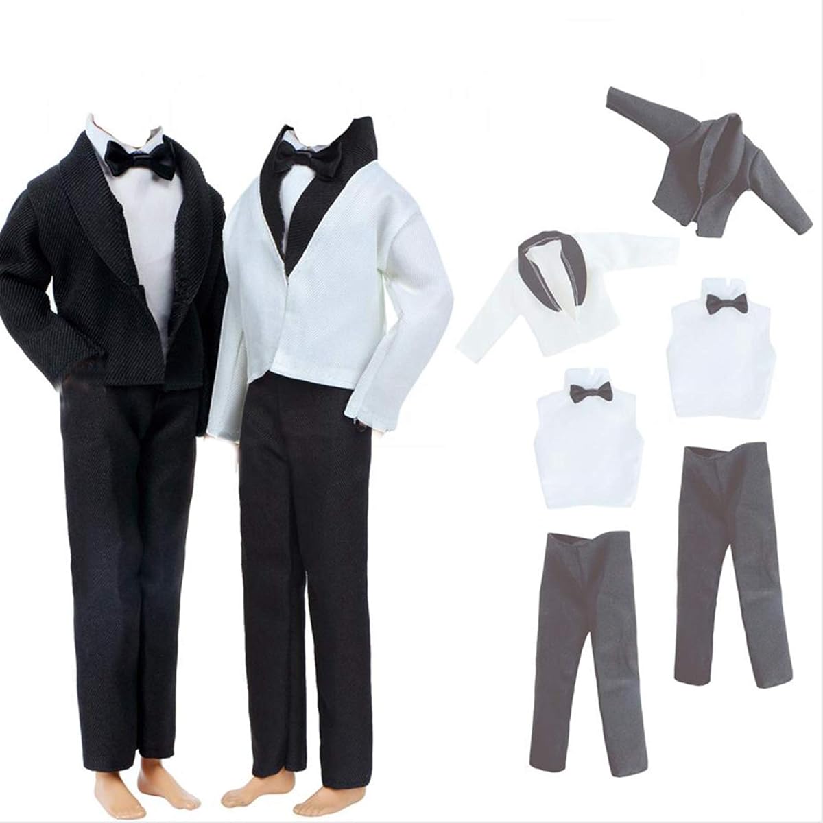BJDBUS 2 Sets Formal Office Suit Black Coat, White Coat, White Shirt with Bow Black Pants Groom Wedding Tuxedo for 11.5" Boy Doll