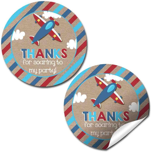 AmandaCreation's Airplane Up and Away Birthday Party Thank You Sticker Labels, 40" 2" Party Circle Stickers, Perfect for Party Favors, Envelope Seals & Bags.