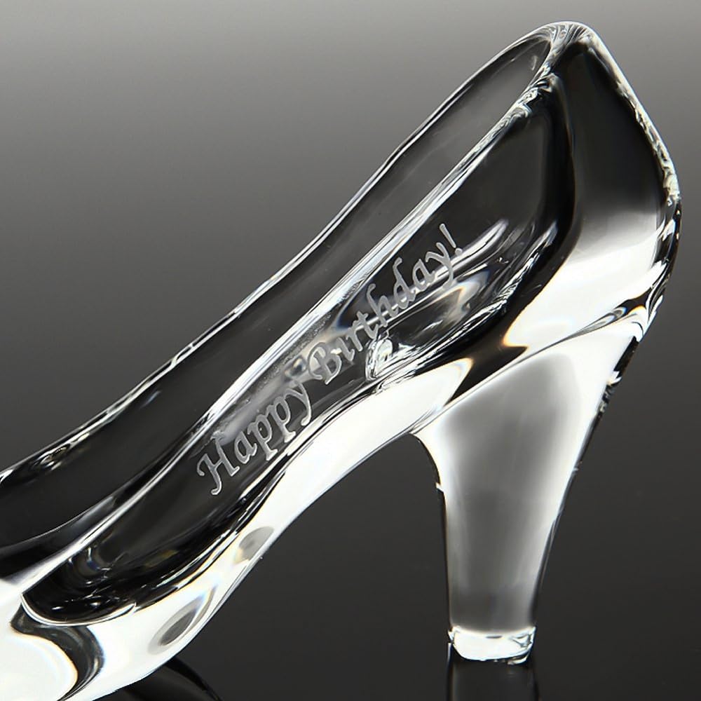TEATSIGHT Glass Shoes Transparent Glass High Heels Engraved Message (C-01)