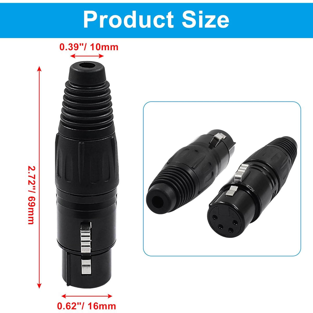 Hordion 4 Pin XLR Female Connector Microphone Plug Adapter Microphone Connector XLR Cable End Replacement Black Audio Socket 4pcs