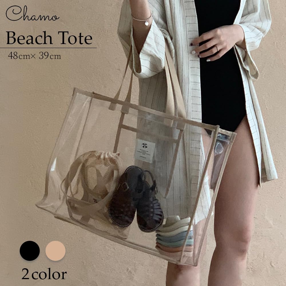 [chamo] Pool Bag, Pool Beach Bag, Beach Tote Bag, Large Capacity, Transparent Bag, Adults, Clear Bag, Vinyl Bag, Spa Bag, Transparent, Women's Itaba Ita Bag