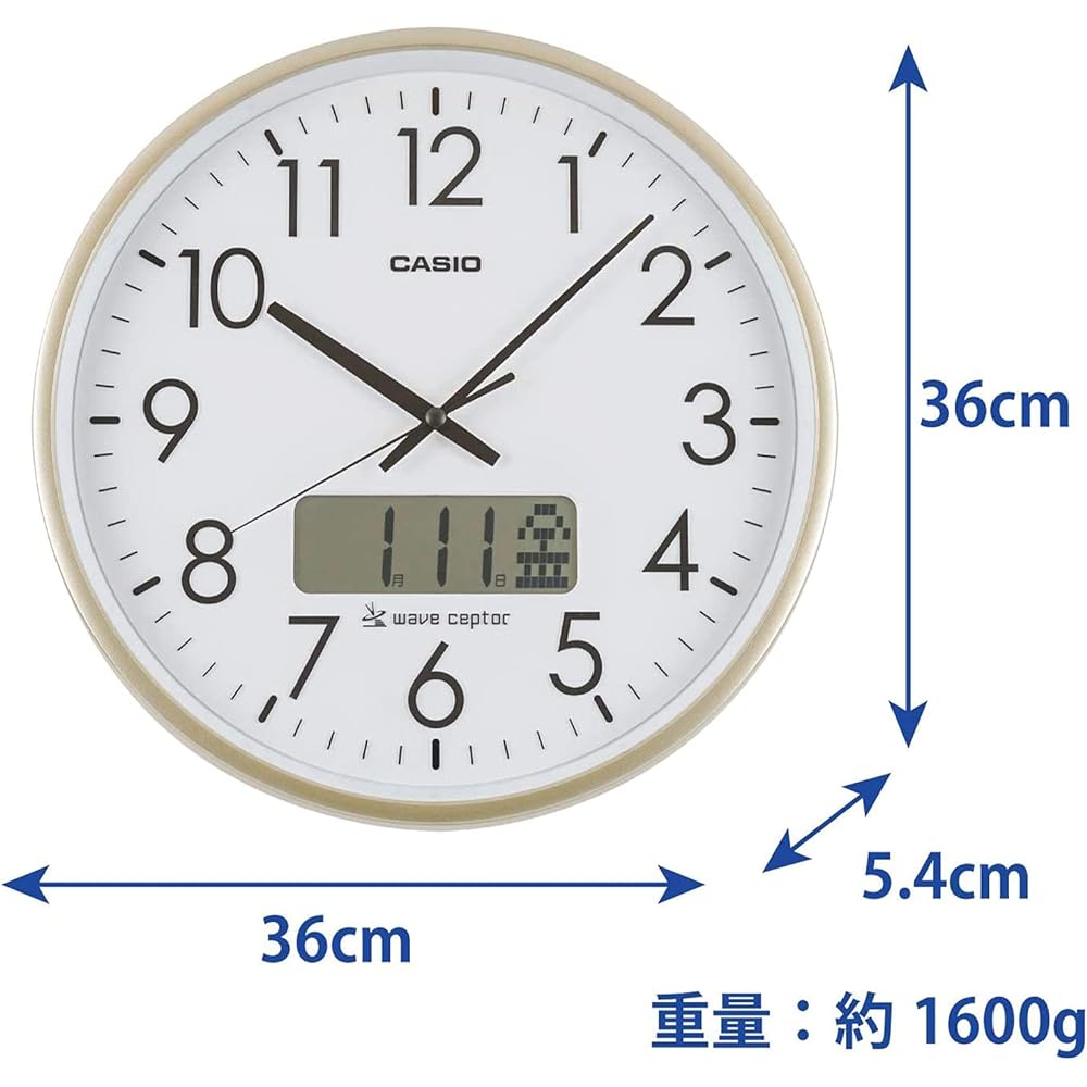 CASIO wall clock radio wave gold diameter 36cm analog program time signal function calendar display IC-2100J-9JF