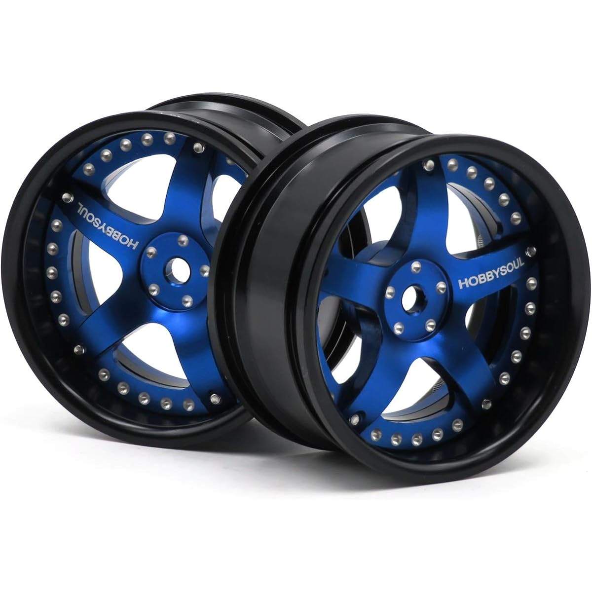 hobbysoul RC 1/10 Aluminum Alloy Wheel Rim Hex 12mm Adjustable Offset Blue & Black 2pcs for 1:10 RC On-Road Drift Touring Car Tire