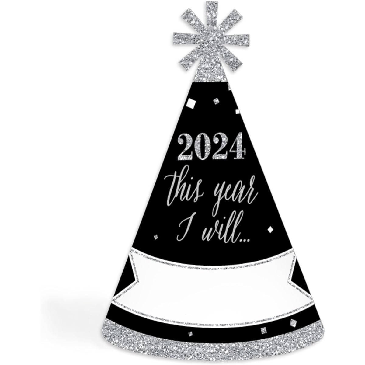 New Year's Eve - Silver - 2018 Conical New Years Eve Resolution Party Hats Kids and Adults Set - 8 (Standard Size)