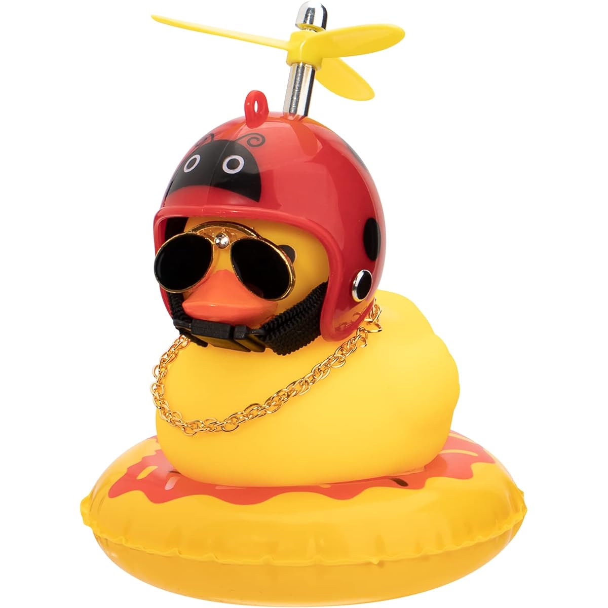 wonuu Car Duck Dashboard Decoration Rubber Duck Car Ornament with Propeller Helmet Swim Ring Necklace Sunglasses