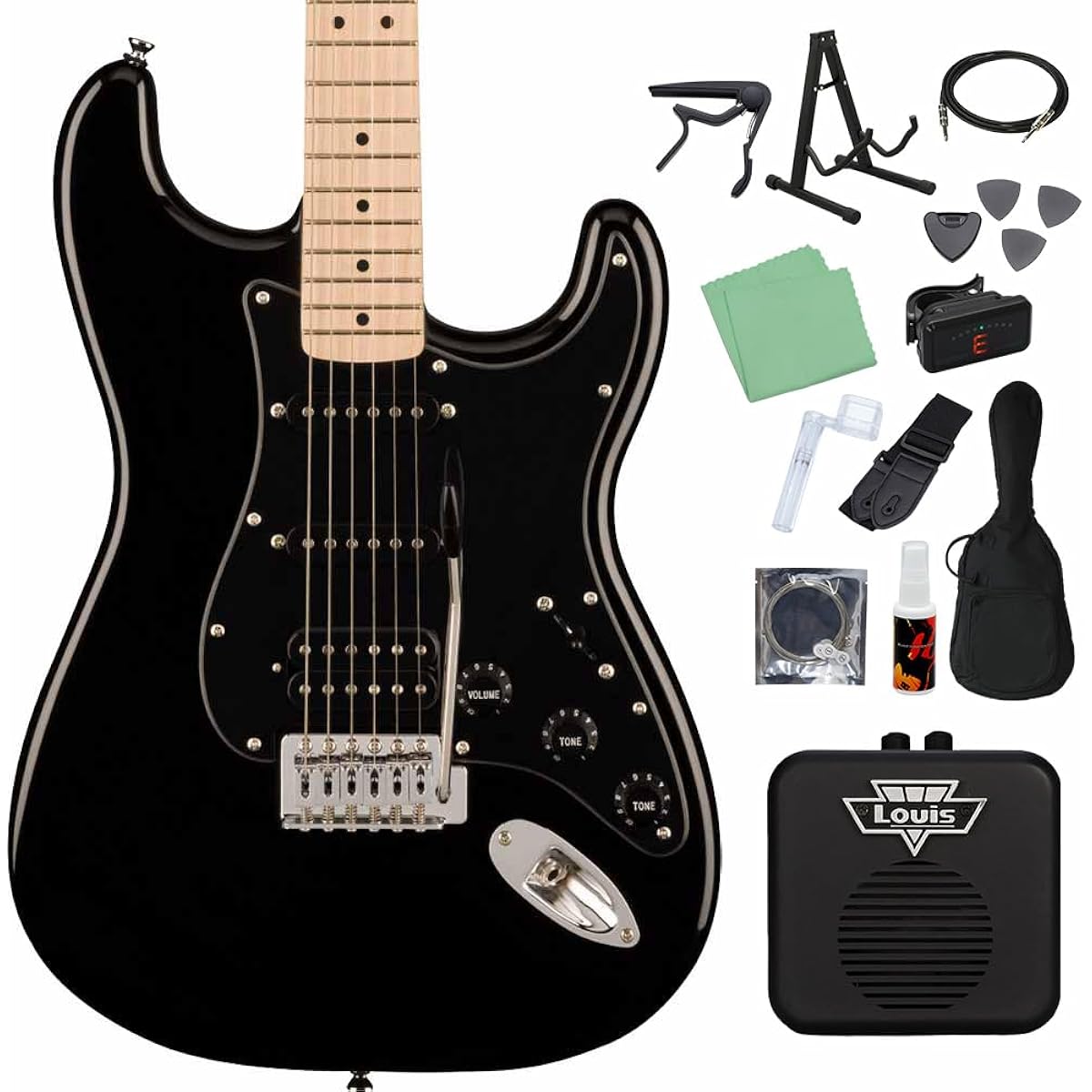 Squier by Fender SONIC STRATOCASTER HSS Black 14-piece electric guitar beginner set [with mini amp] Stratocaster Black Squier