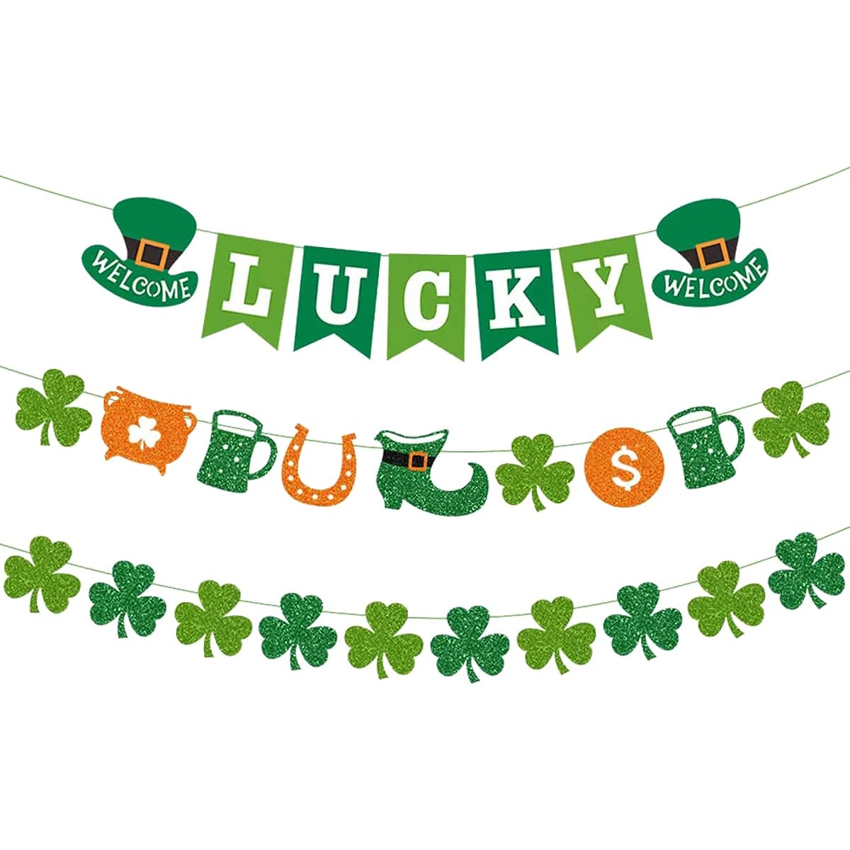 St. Patrick's Day Banner Irish Party Supplies | Happy St. Patrick's Day Party Decorations | Happy St. Patrick's Day Decorations | Irish Celebration Lucky Shamrock Garland