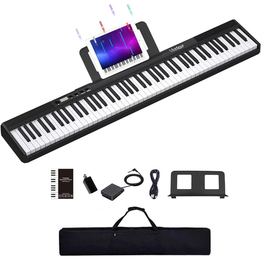 , Portable, Tabletop Piano, Ultra Small, MIDI Compatible, 10mm Stroke, 128 Tones, Pedal Included, Compact, Lightweight, Special Case Included, Japanese Instruction Manual, For Beginners, Children, Piano Practice, Piano Teaching, Piano Performance (Black)