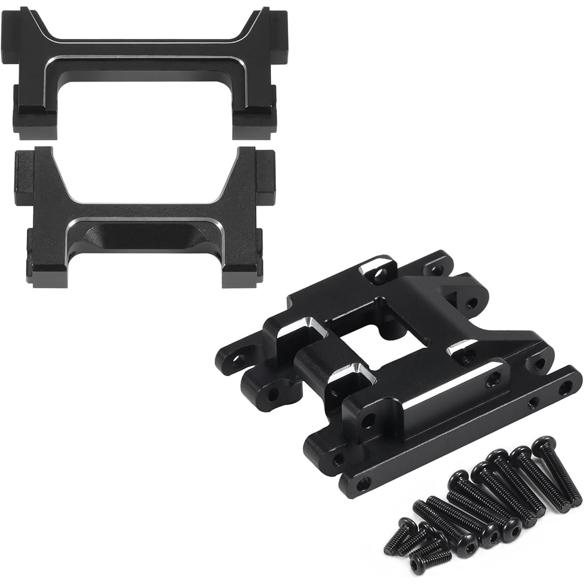 RCXXX Aluminum Skid Plate Transmission Mount Front & Rear Bumper Mount Set TRX4M 1/18 RC Crawler Car Upgrade Parts Replacement for Original 9736(Black)