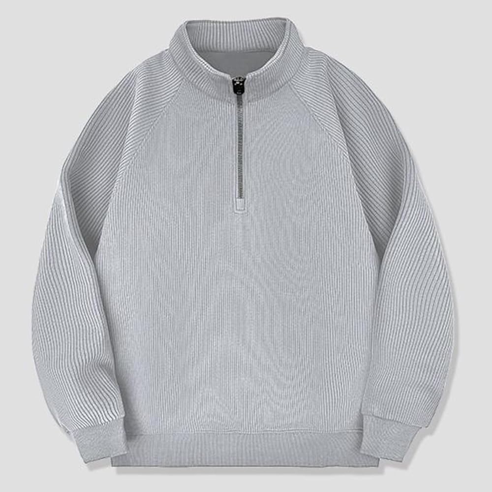 [XINYIJ] Men's Sweatshirt, Half Zip, Long Sleeve T-Shirt, Men's, Stylish, Loose, Cotton, Plain Sweatshirt, Men's, Large Size, Spring, Summer
