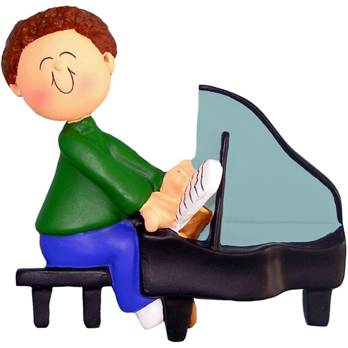 Personalized Musician Boy Playing Piano Christmas Tree Ornament 2018 - Brunette Man Pianist Performs Recital Orchestra Keyboard Hobby Profession Teacher - Free Customization by Elves (Brown Male)