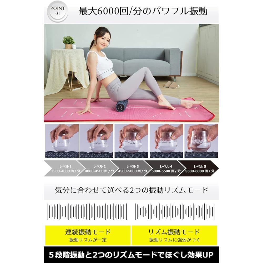 stan Foam Roller Electric Stretch Pole Vibration Myofascial Release Trigger Point USB [Skin-friendly EVA material] (Navy, ver.2)