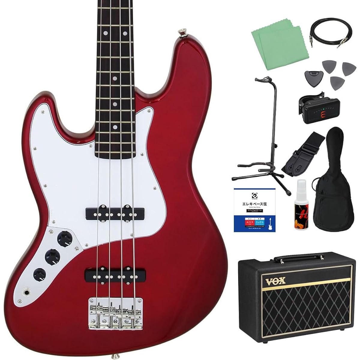 LEGEND LJB-Z L/H Candy Apple Red Bass Beginner 12-piece Set [With VOX Amplifier] Jazz Bass Type Left Handed Legend