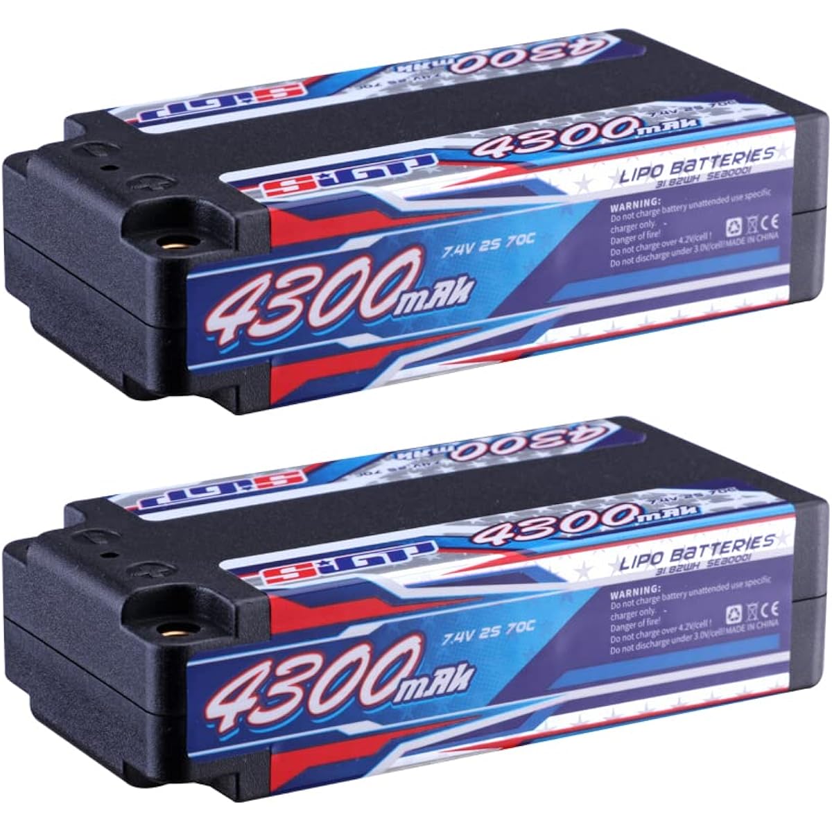 SIGP 7.4V 2S Lipo Battery 4300mAh 70C Hard Case with 4mm Bullet for RC Vehicles Car Truck Truggy Boat Tank Buggy Racing Hobby 2 Pack