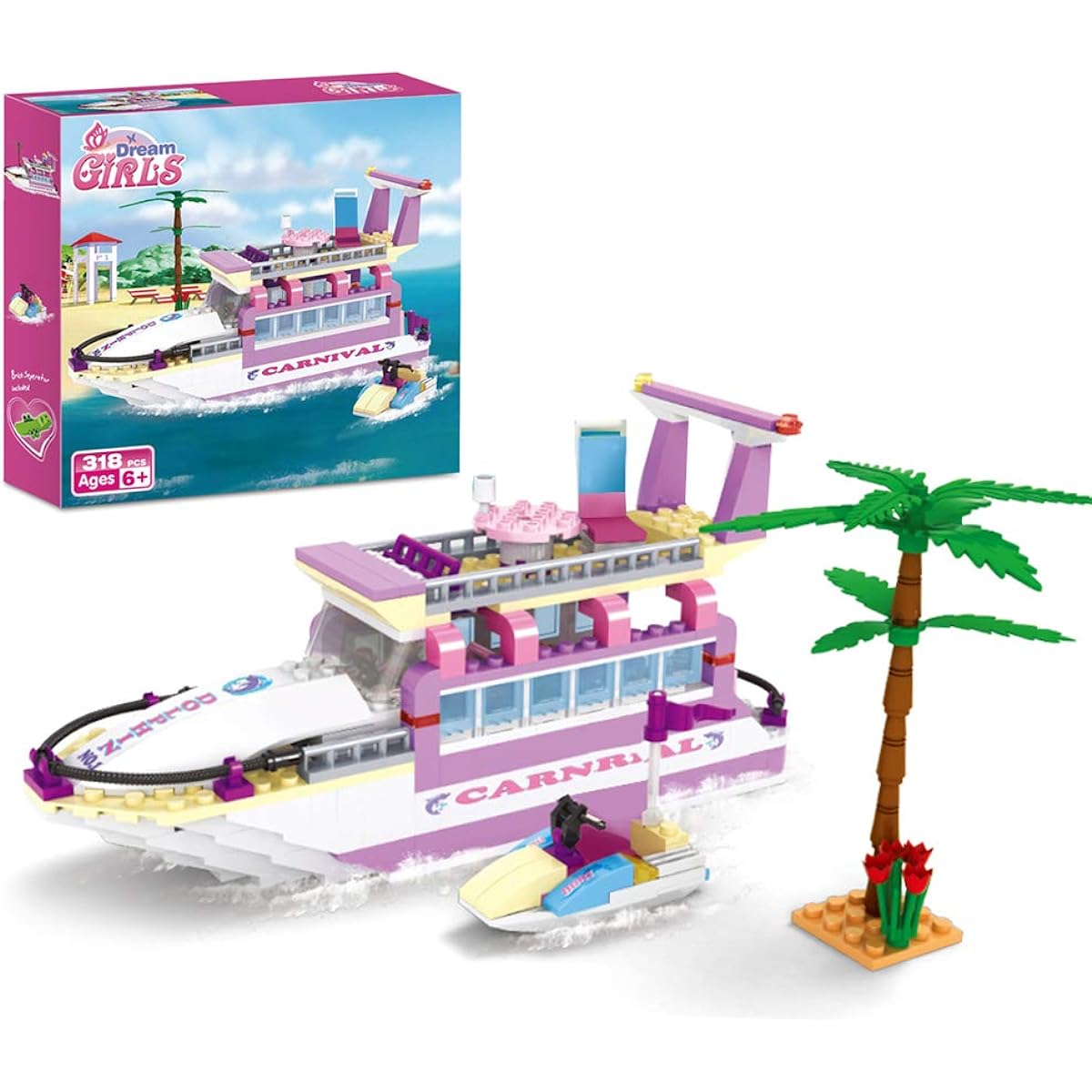 BRICK STORY Dream Girls Cruise Ship Building Toy Creative Friends Yacht Building Set 318 Pieces Girls Boat Building Kit Christmas Birthday Gift Ages 6-12