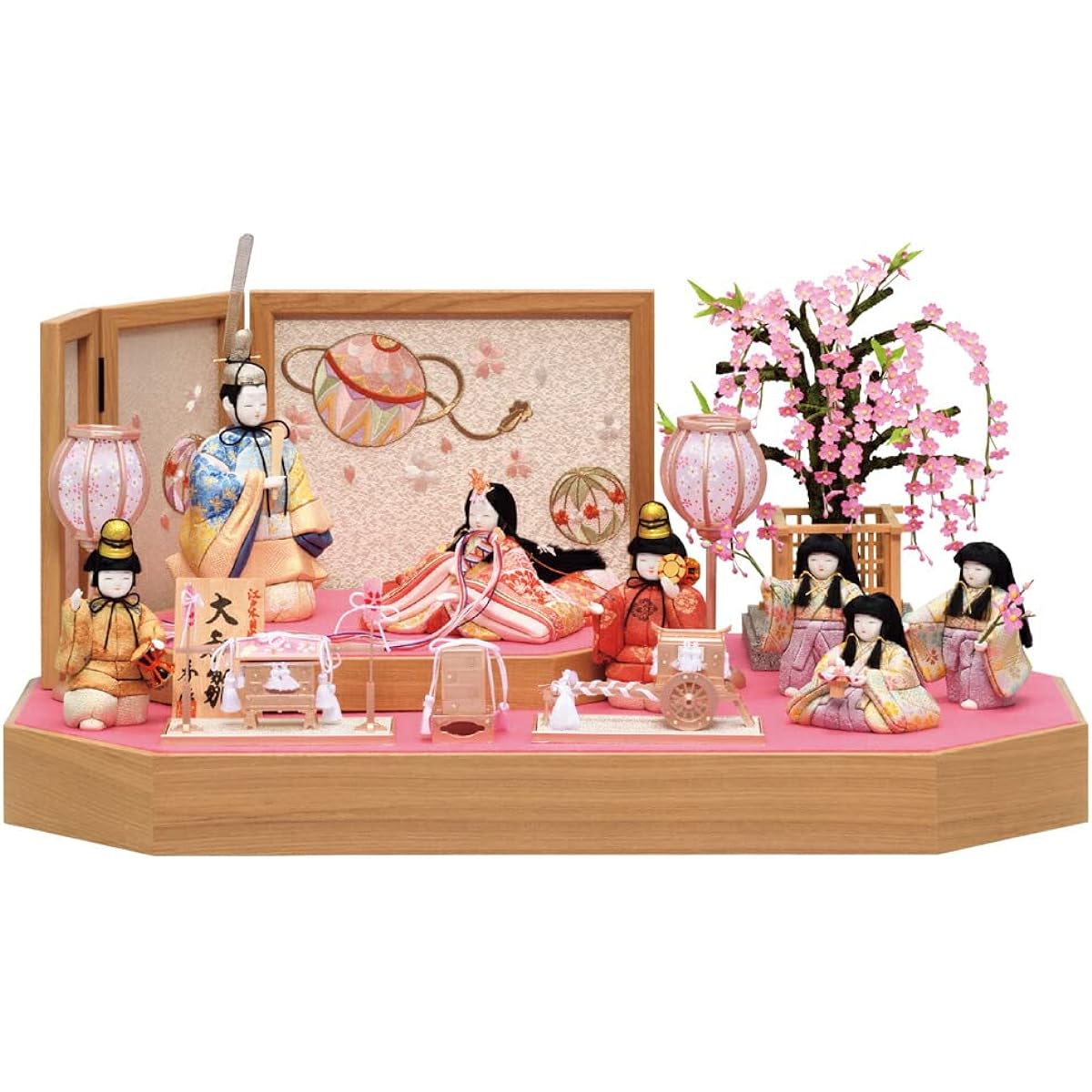 Isshu Hina Dolls, Woodgrain, Seven-person Decoration, Weeping Cherry Blossom, Yamato Hina, No. 18, K-1-5