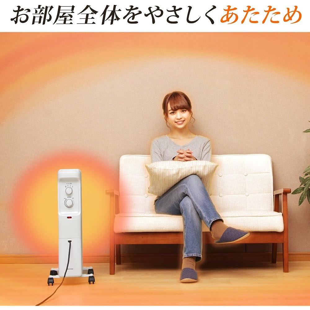 Iris Ohyama Heater Oil Heater 8 Tatami Wave Type 500W/700W/1200W Small Compact Temperature Adjustable Mechanical Cord Storage With Casters Feet Energy Saving Heating POH-1210KS-W White