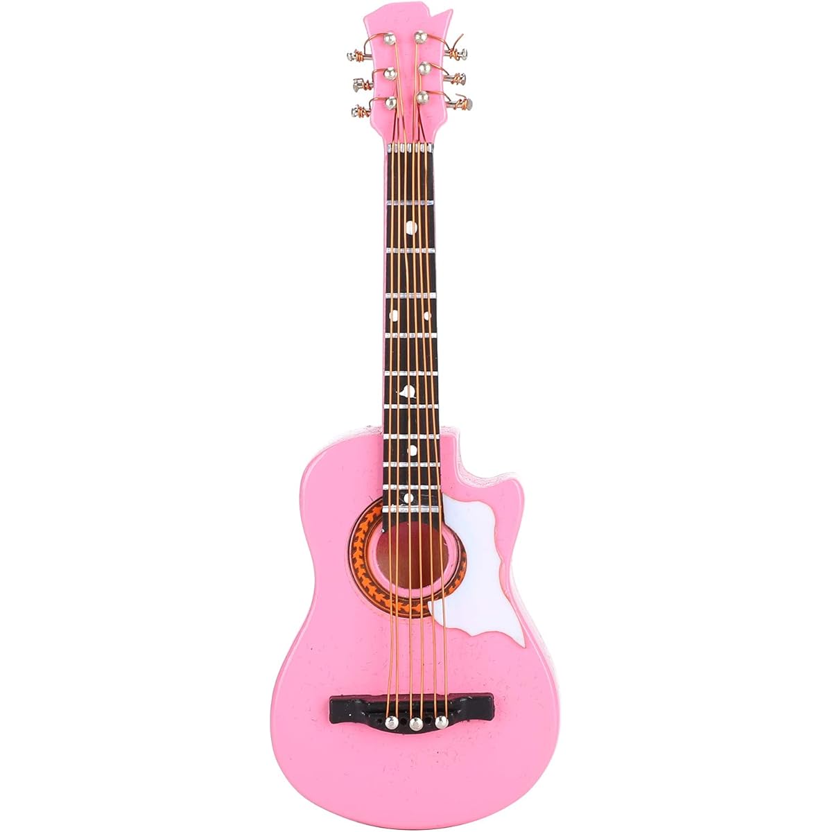 FIYO Mini Guitar Model, 10 x 3.5cm Pink Wood Musical Instrument Model, Mini Musical Instrument Model Ornament Music Room Ornament Gift