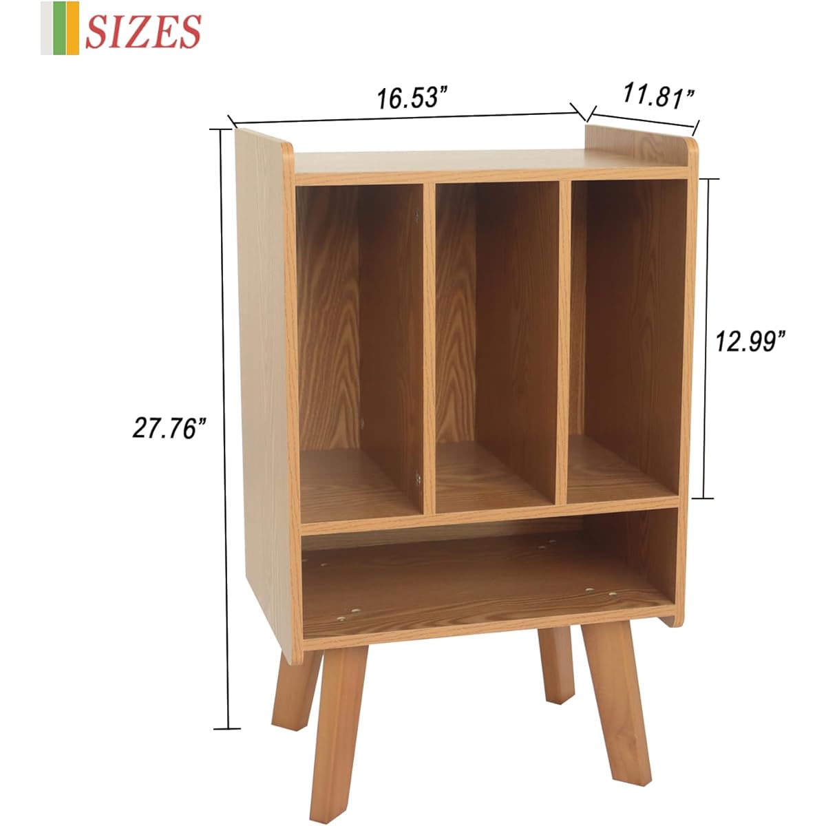 AWASEN Record Player Stand with Vinyl Storage Turntable Stand with Record Storage Vinyl Record Table Holds Up to 100 Albums 3 Tier End Table with Wooden Legs for Living Room Bedroom Office (Brown)
