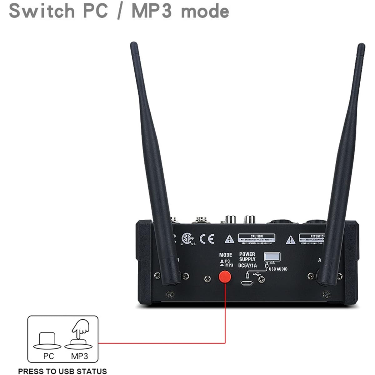 4 Channel Audio Mixer, Professional Bluetooth USB Sound Mixer with Dual Wireless Microphone, MP3 Soundboard Console System for Live Streaming, 16 DSP & Dual L Band Equalizer