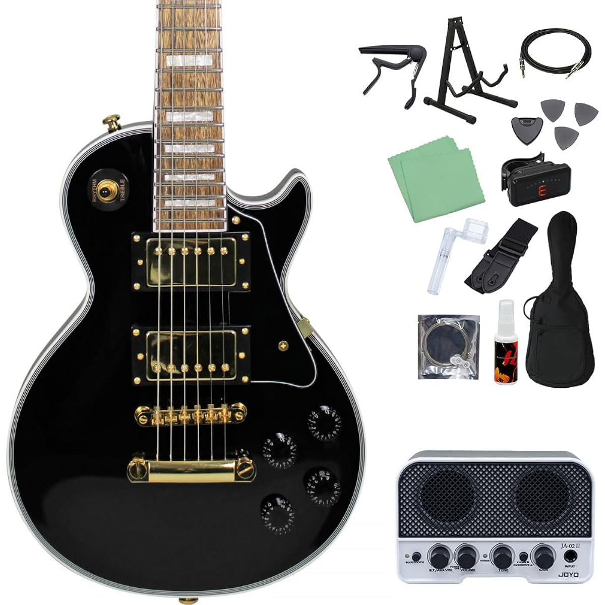 GrassRoots SG-LPC-mini BLK (Black) 14-piece electric guitar beginner set [Includes Bluetooth mini amp] Mini guitar Les Paul Custom Black 2-humbucker GrassRoots
