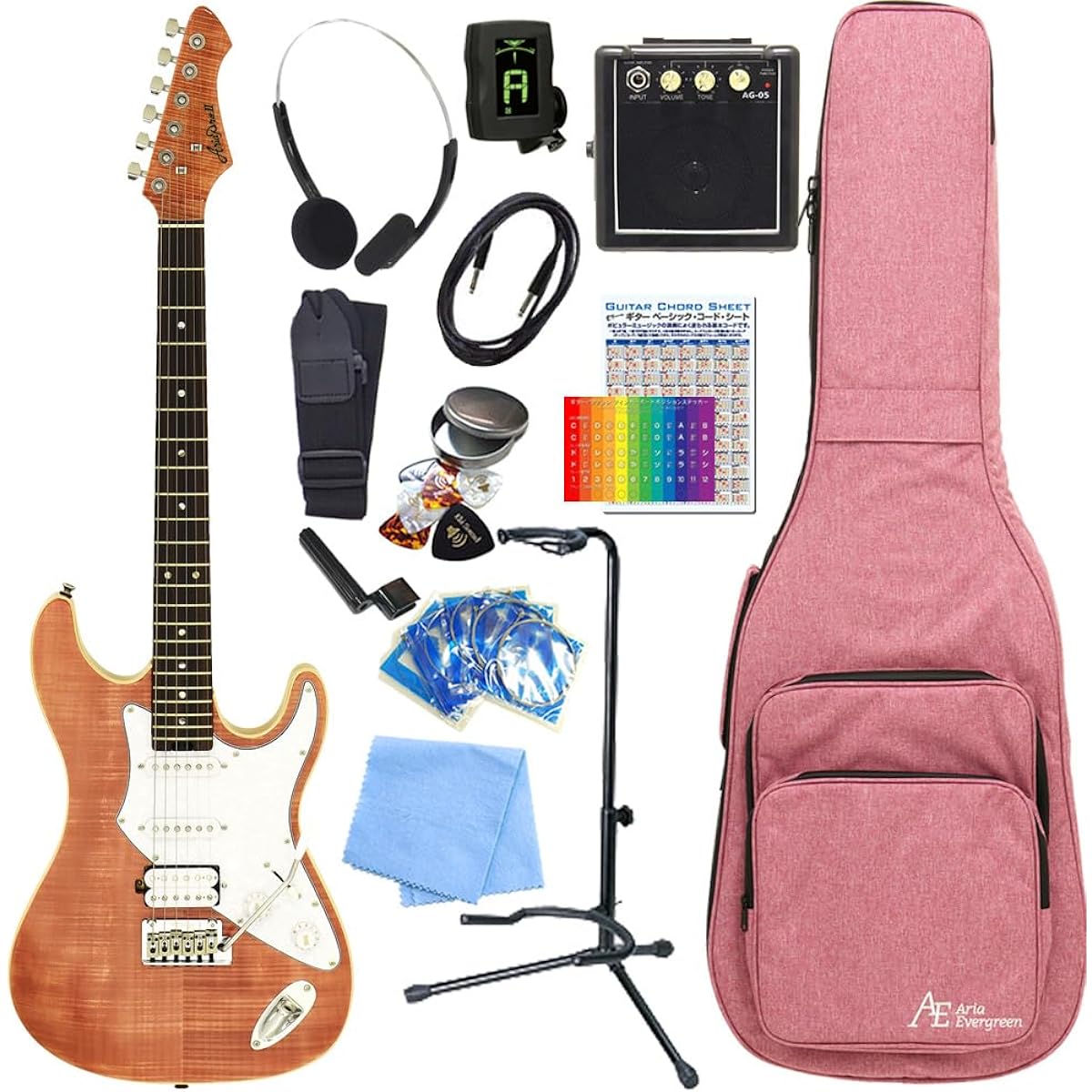 Electric guitar beginner set Aria Pro II 714-AE200 LV Aria with mini amp 15-piece set [98765]