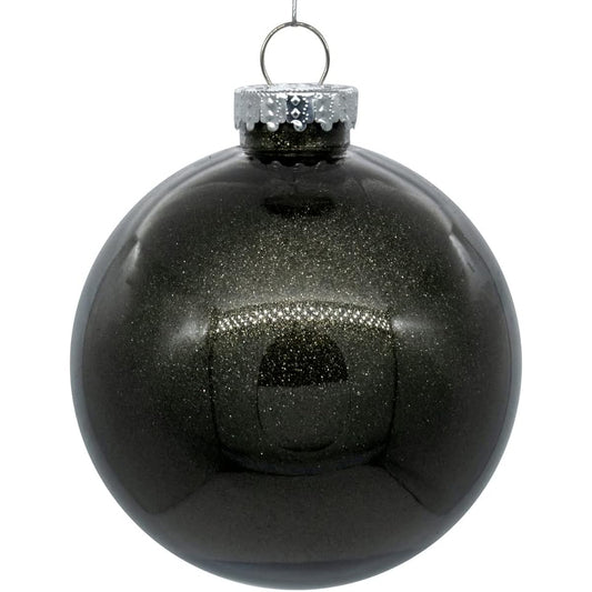Vickerman 6" Clear Ball Christmas Ornaments with Gunmetal Glitter Decor, Pack of 4
