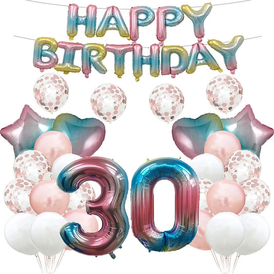 30th Birthday Balloons 30th Birthday Decorations Rainbow Balloons 30th Birthday Party Supplies Number 30 Foil Mylar Balloons Latex Balloons Gifts for Girls Boys Women Men