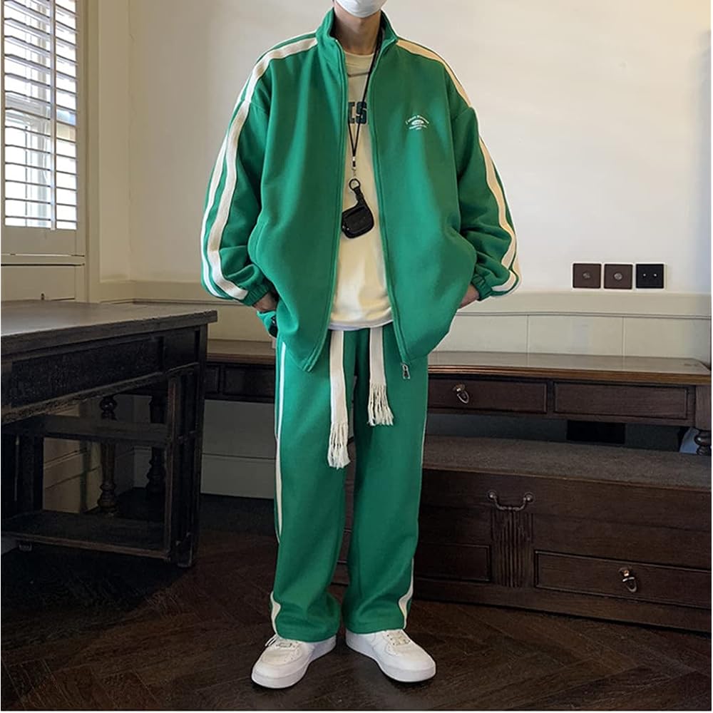 [D.IIZOO] Big Silhouette Jersey Men's Top and Bottom Set Sweatshirt Room Wear Setup Sportswear Large Size Loose Spring/Autumn Street Fashion Korean Stylish E0302A